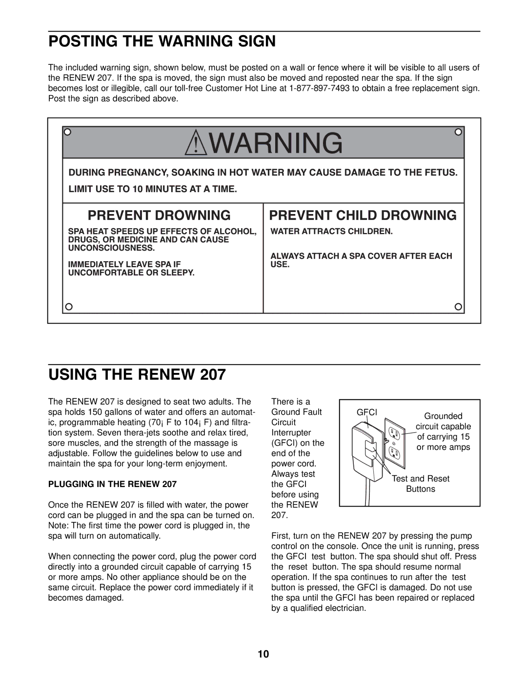 Image 831.21007 manual Posting the Warning Sign, Using the Renew, Plugging in the Renew 