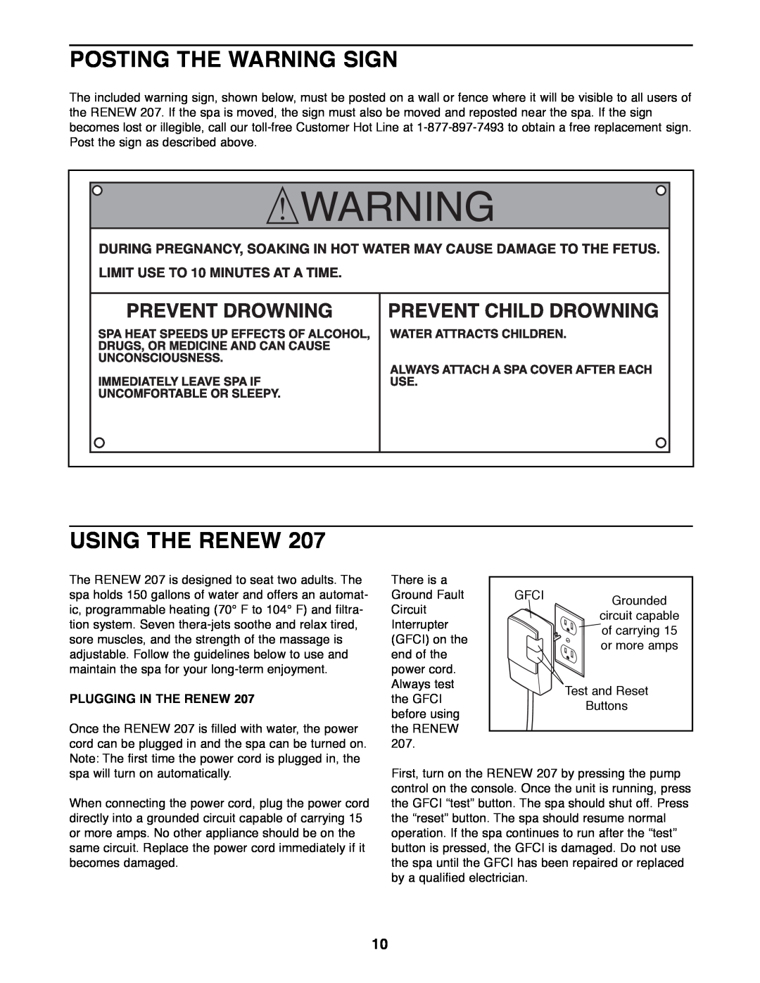 Image 831.21007 manual Posting The Warning Sign, Using The Renew, Plugging In The Renew 