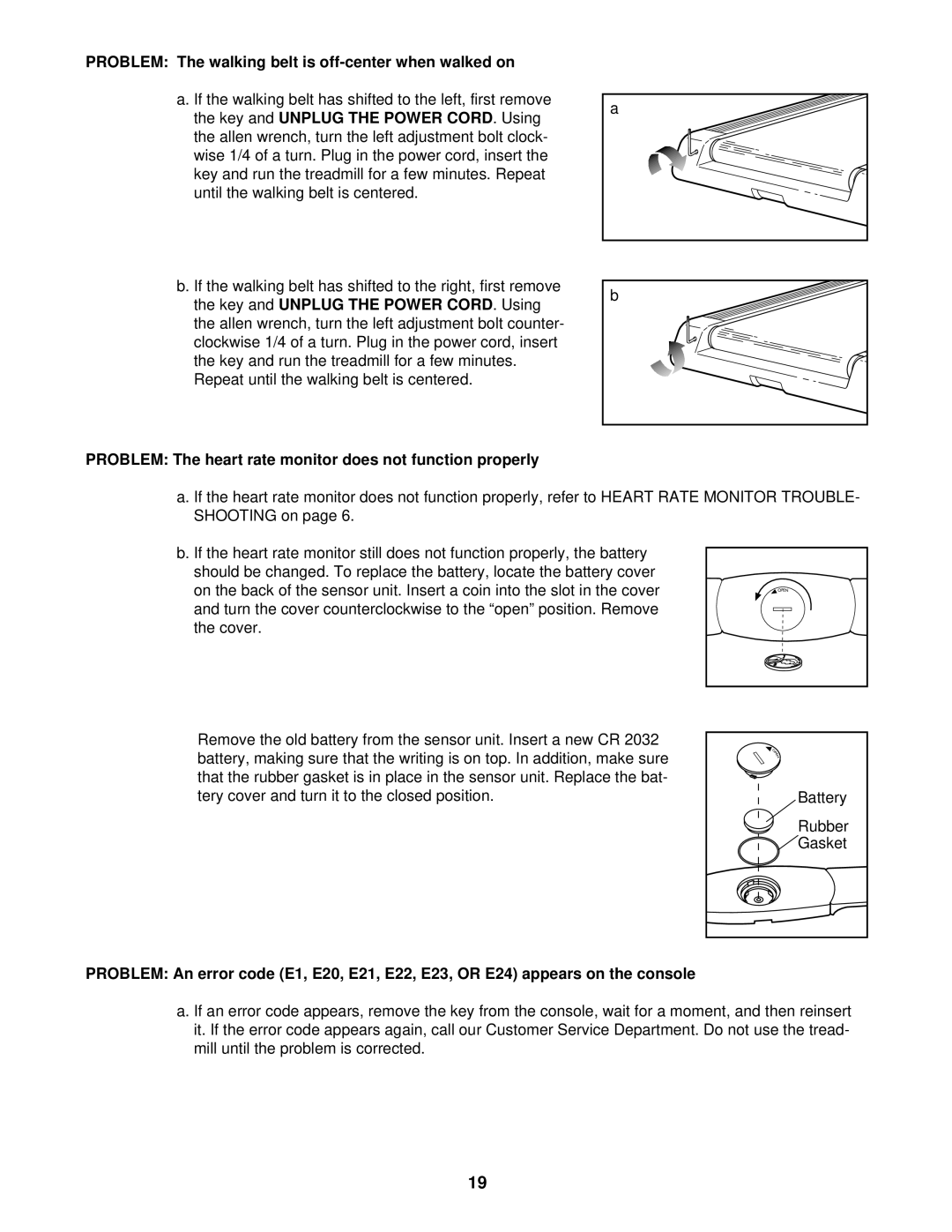 Image 831.297570 user manual Problem The walking belt is off-center when walked on 