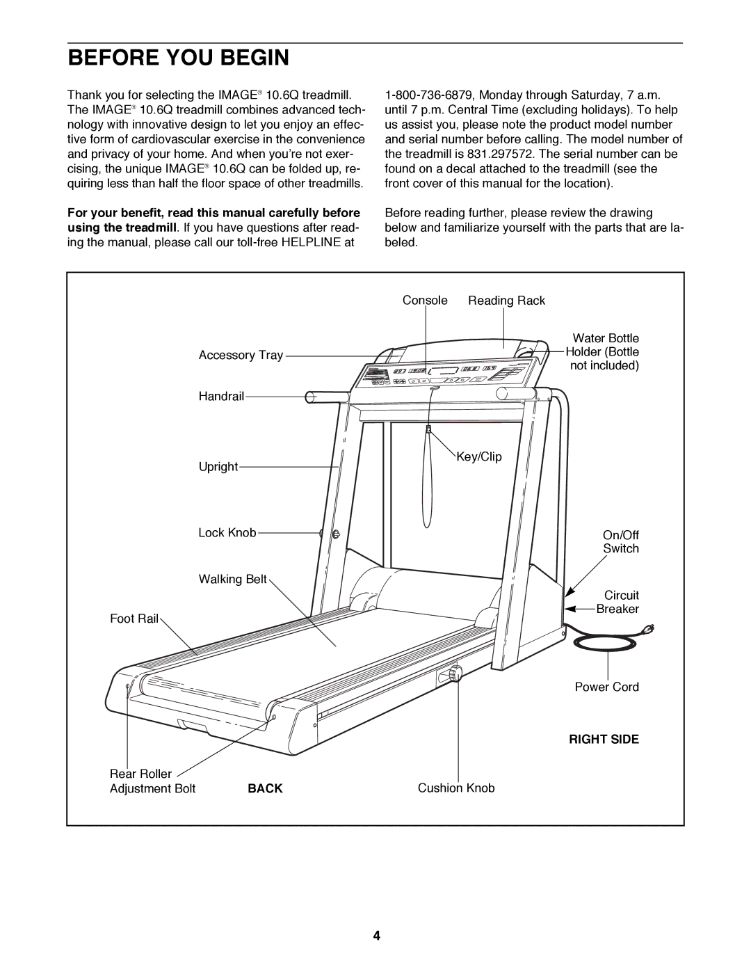 Image 831.297572 user manual Before YOU Begin, Right Side, Back 