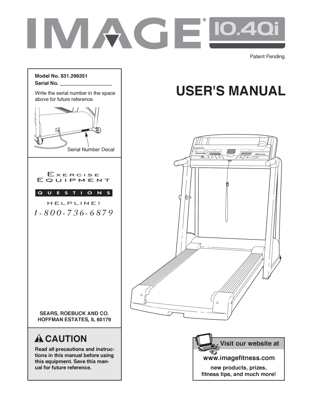 Image 831.299351 user manual Model No Serial No, SEARS, Roebuck and CO. Hoffman ESTATES, IL 