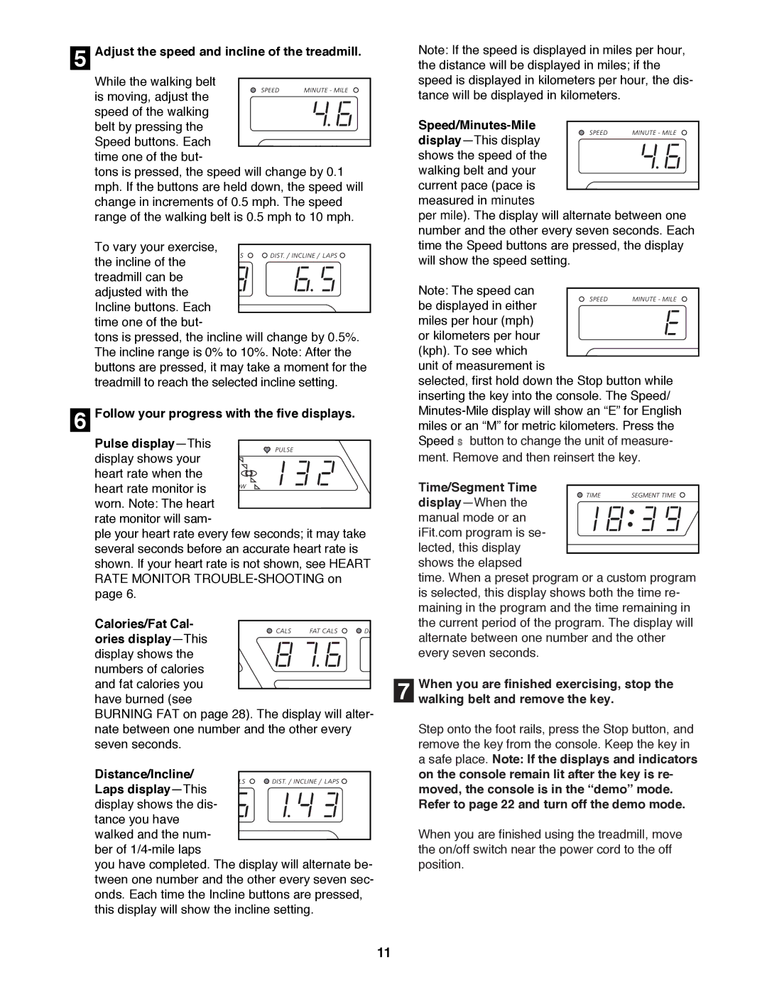 Image 831.299351 user manual Adjust the speed and incline of the treadmill, Distance/Incline Laps displayÑThis 