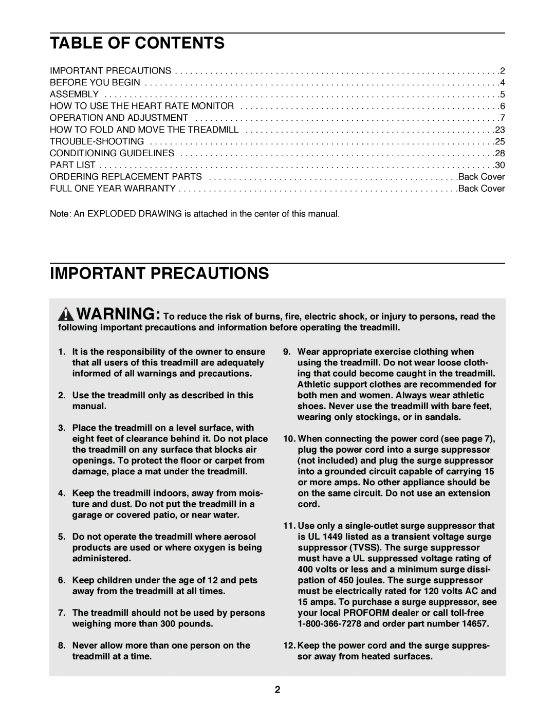 Image 831.299351 user manual Table of Contents, Important Precautions 