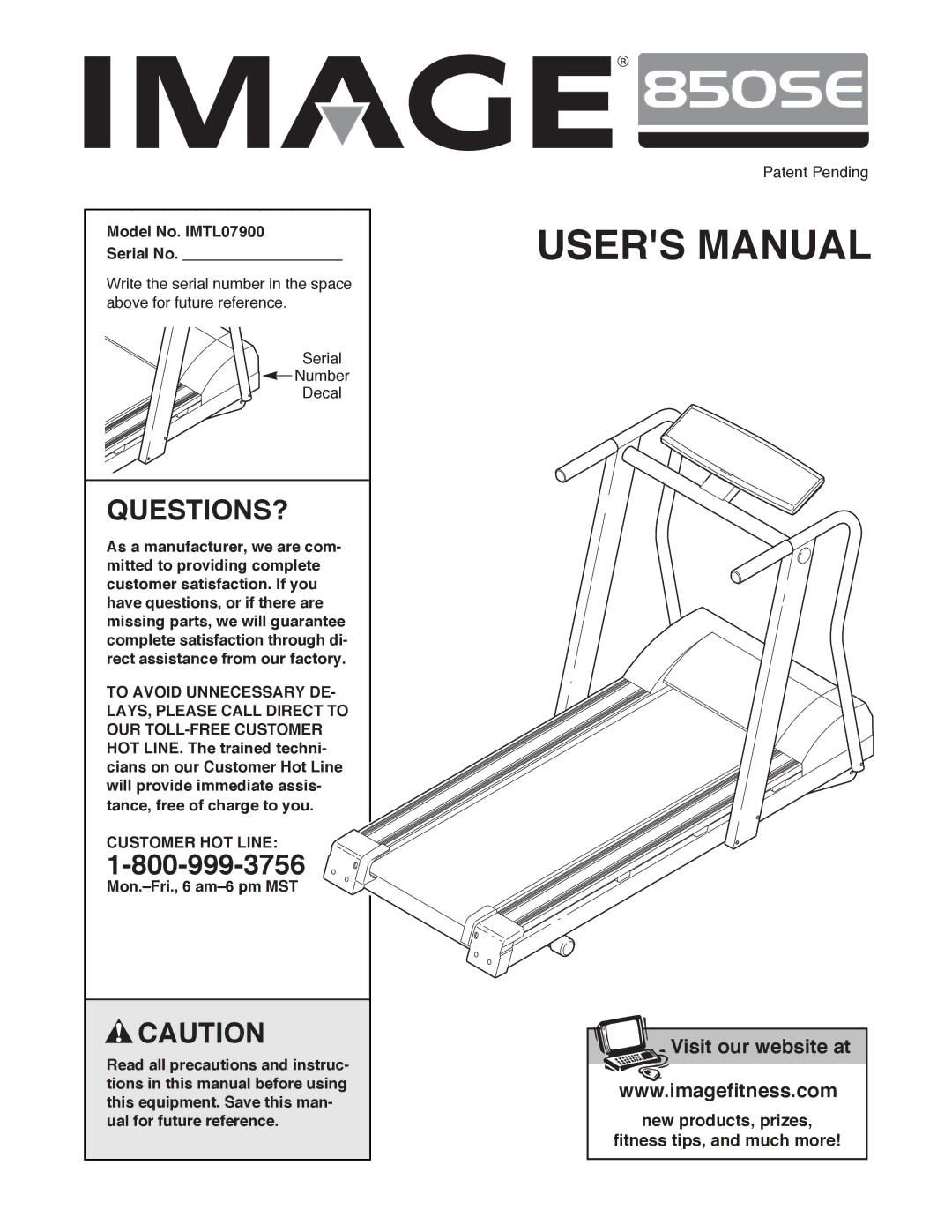 Image 850SE user manual Questions?, Model No. IMTL07900 Serial No, Customer HOT Line 