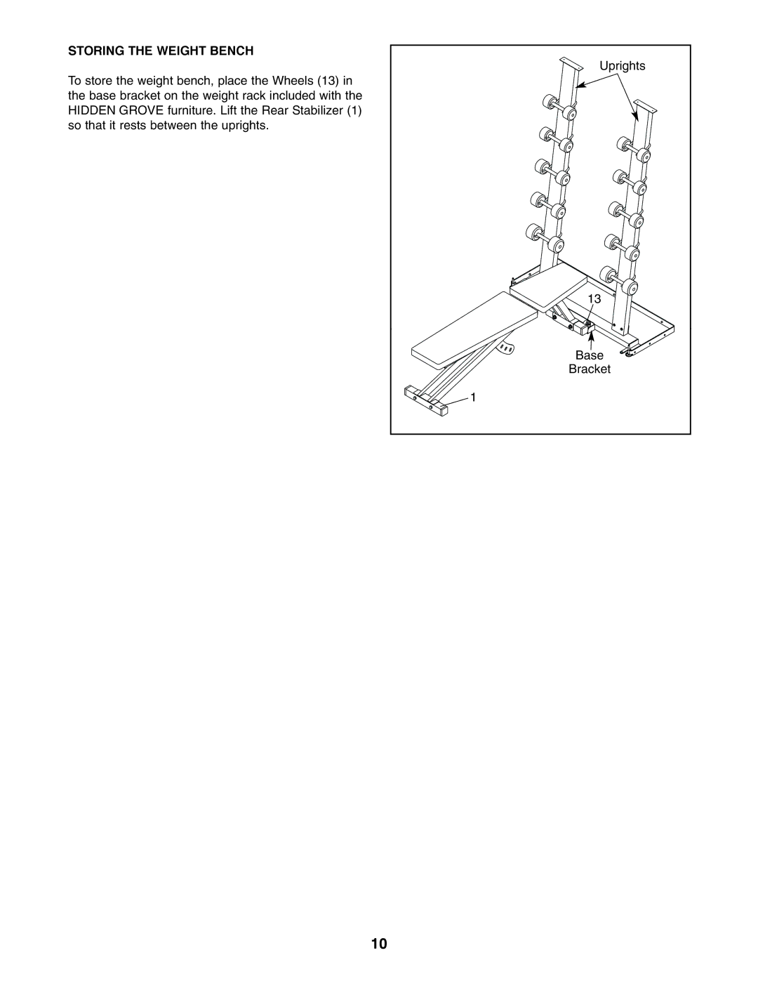 Image HGBE89910f user manual Storing the Weight Bench 