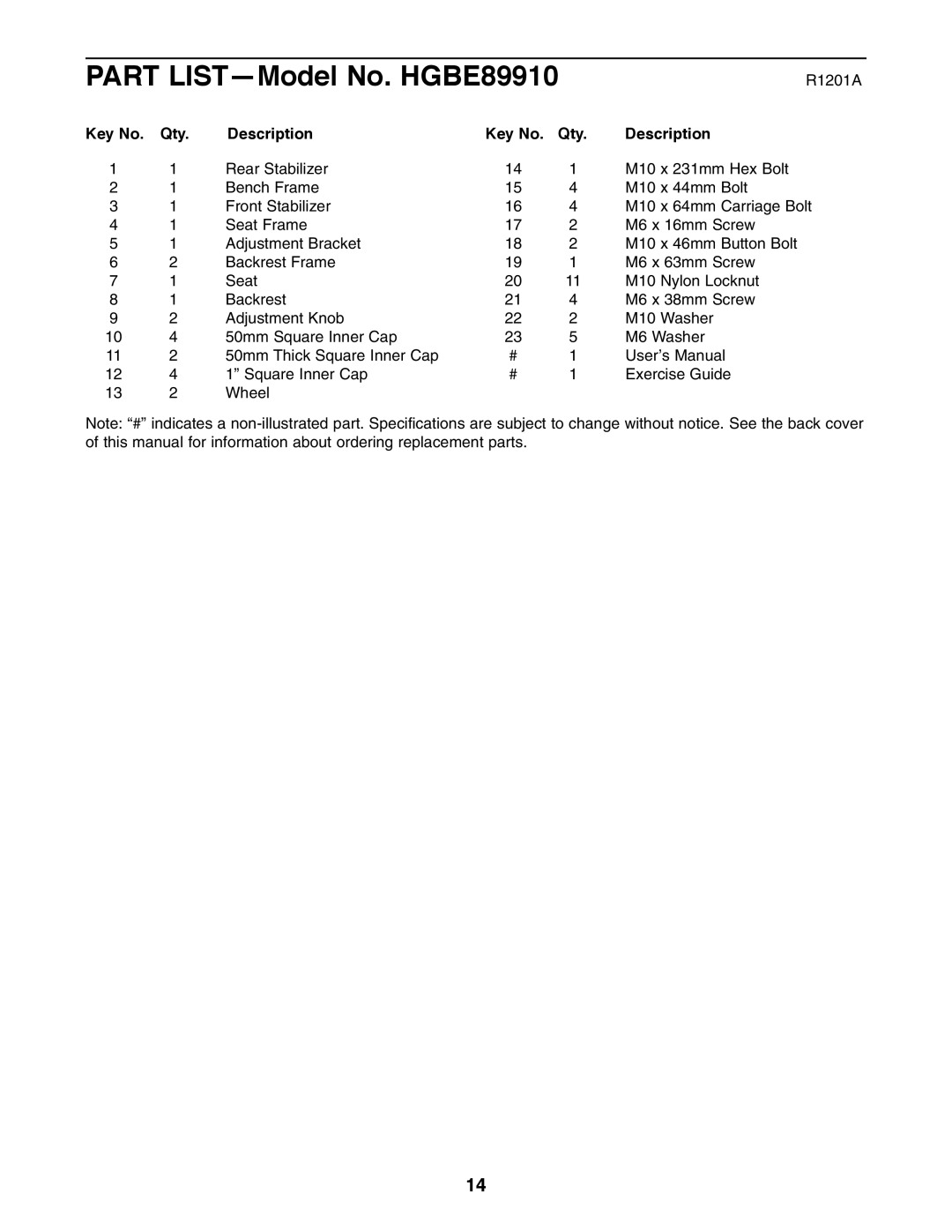 Image HGBE89910f user manual Part LIST-Model No. HGBE89910, Qty Description 