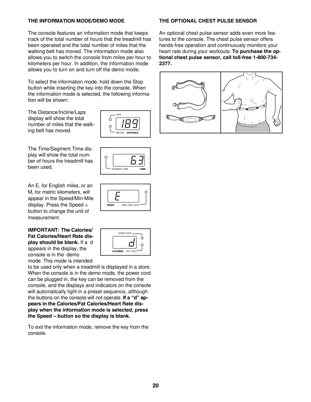 Image HGTL09130N user manual Information MODE/DEMO Mode, Optional Chest Pulse Sensor 