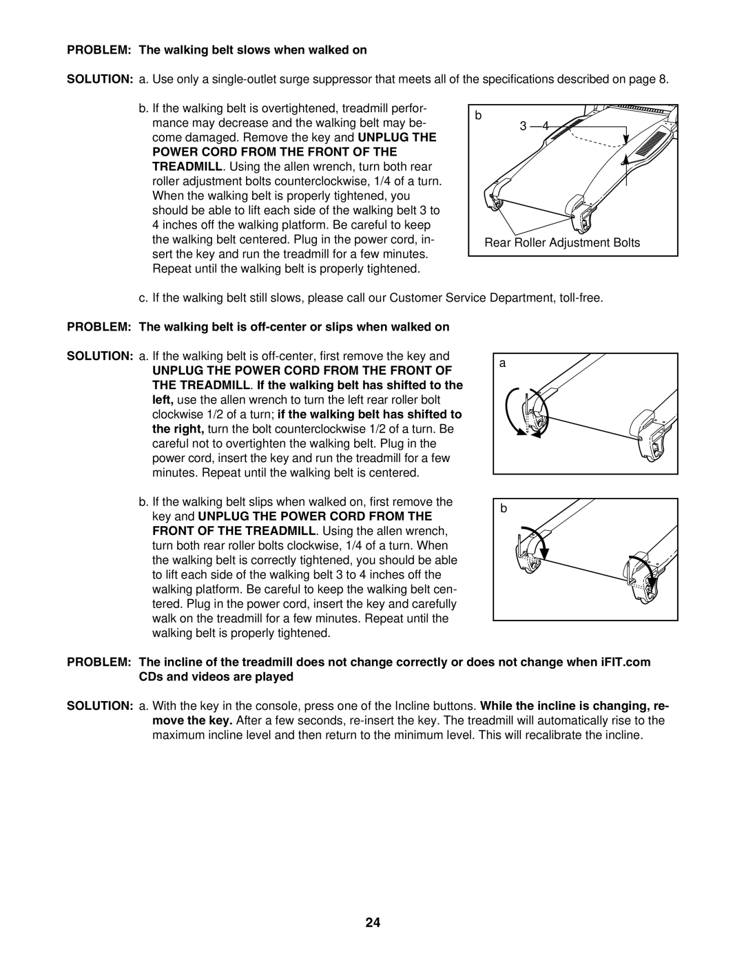 Image HGTL09130N user manual Problem The walking belt slows when walked on 