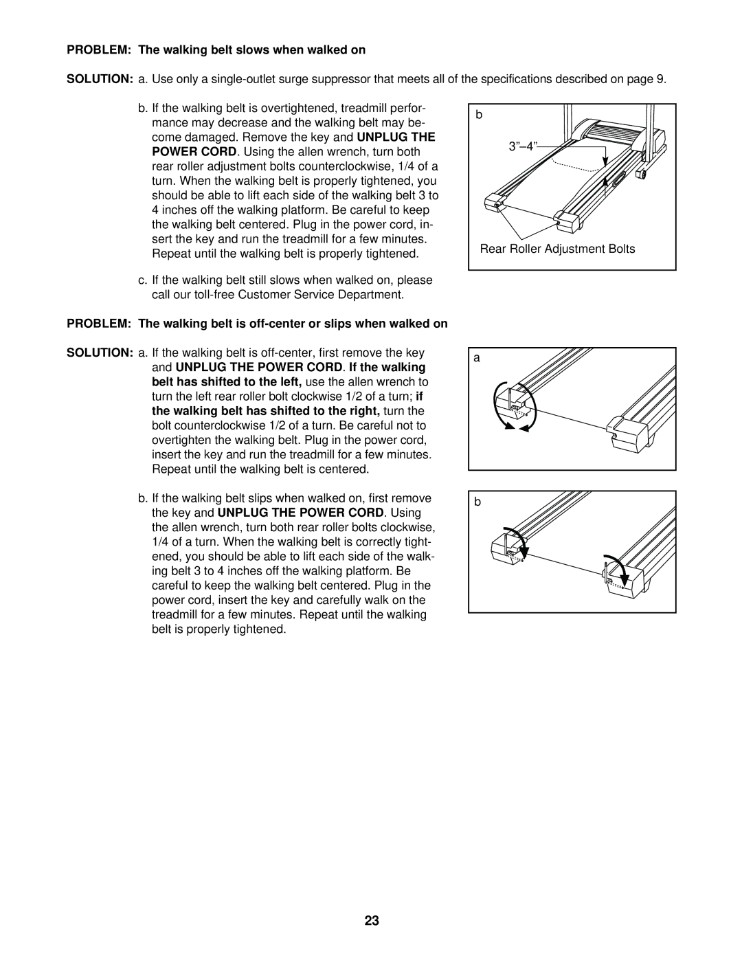 Image ICTL39523 user manual Problem The walking belt slows when walked on 