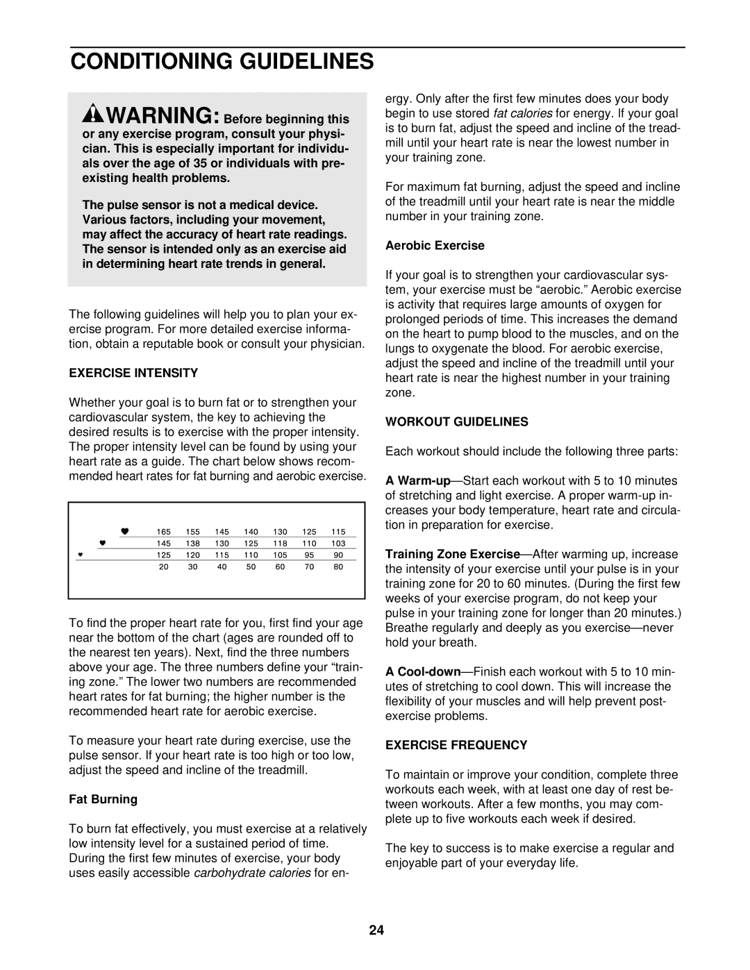 Image ICTL39523 user manual Conditioning Guidelines, Exercise Intensity, Workout Guidelines, Exercise Frequency 