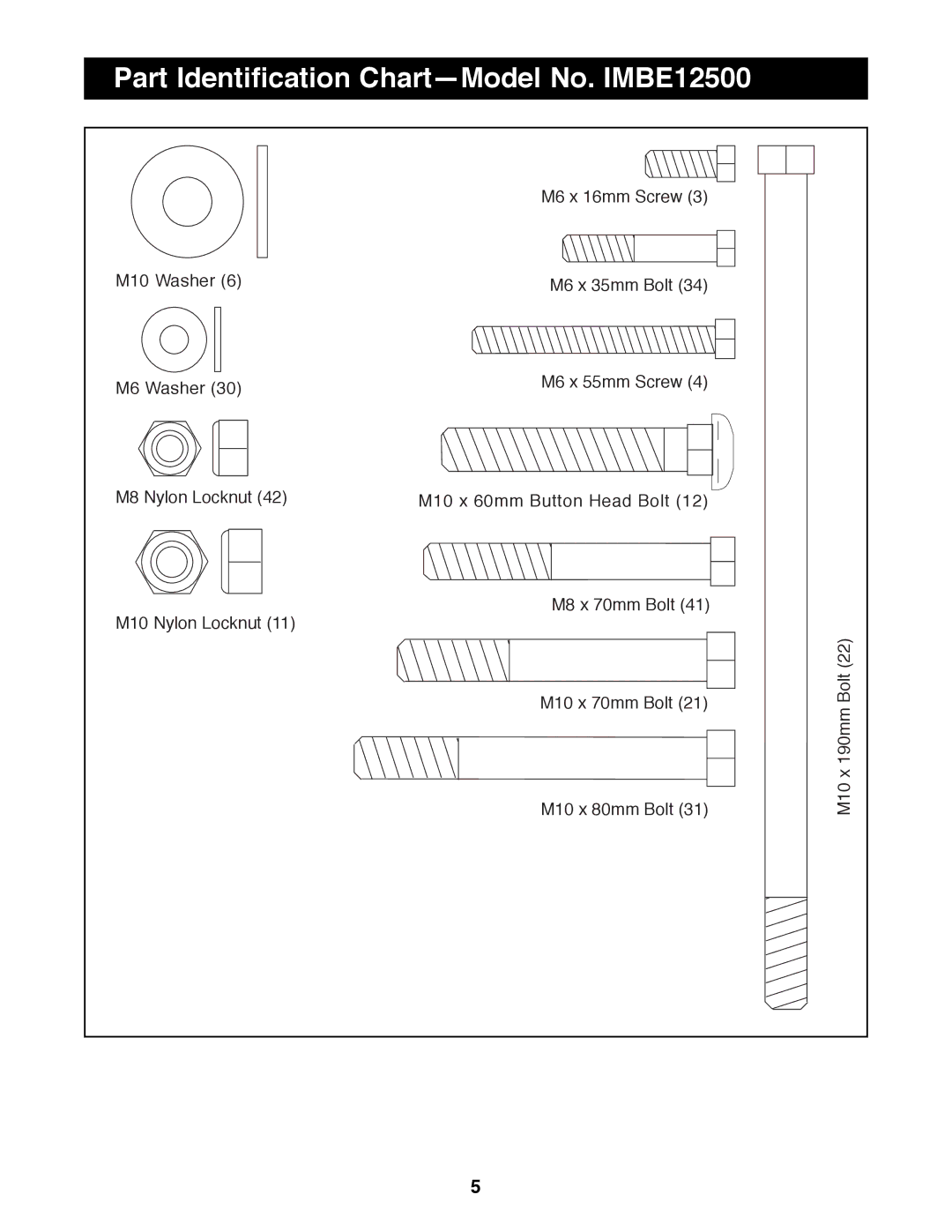 Image manual Part Identification ChartÑModel No. IMBE12500 