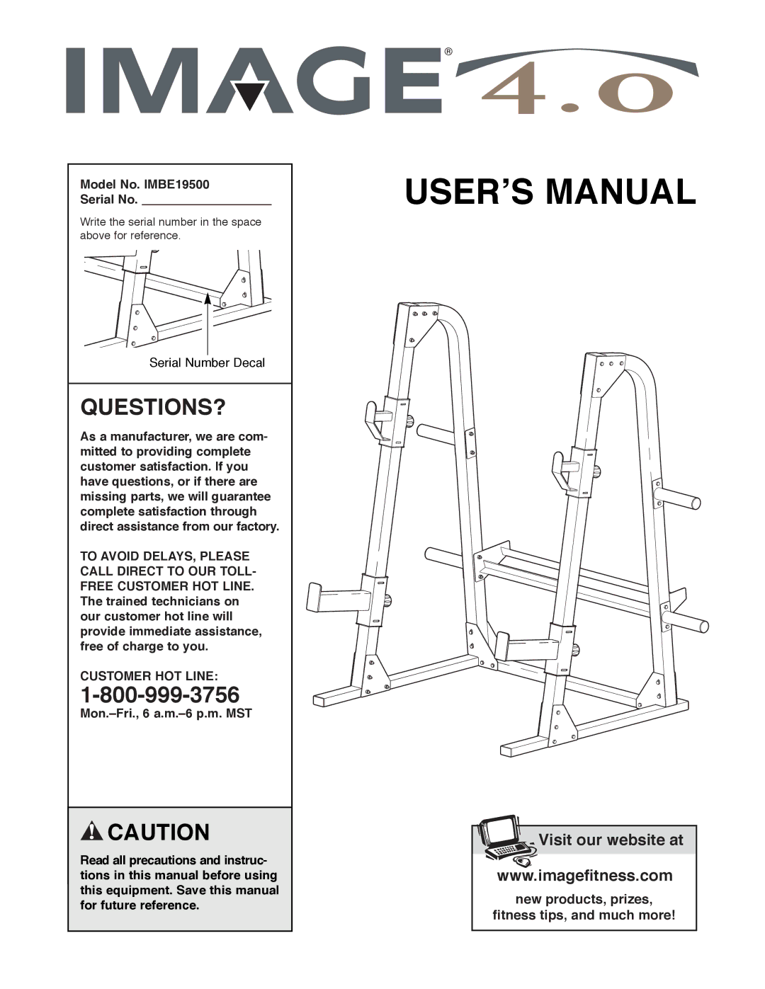 Image manual Model No. IMBE19500 Serial No, Customer HOT Line 