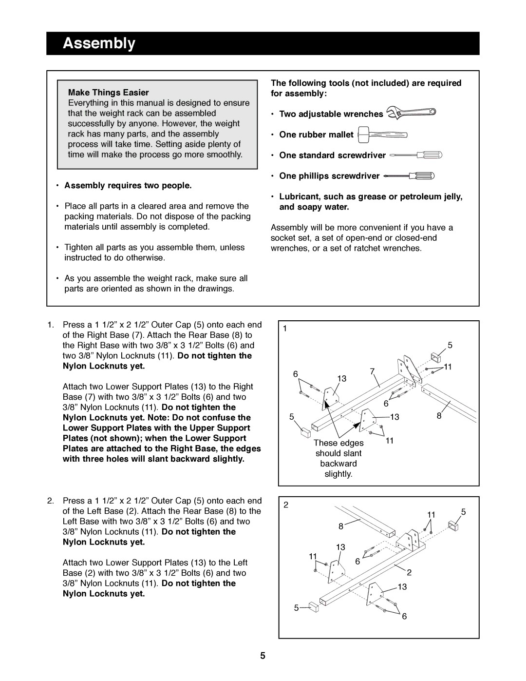 Image IMBE19500 manual Make Things Easier, ¥ Assembly requires two people, Nylon Locknuts yet 