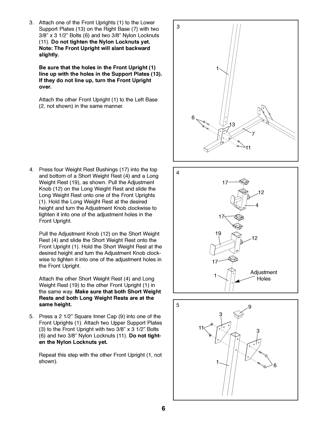 Image IMBE19500 manual Rests and both Long Weight Rests are at the same height 