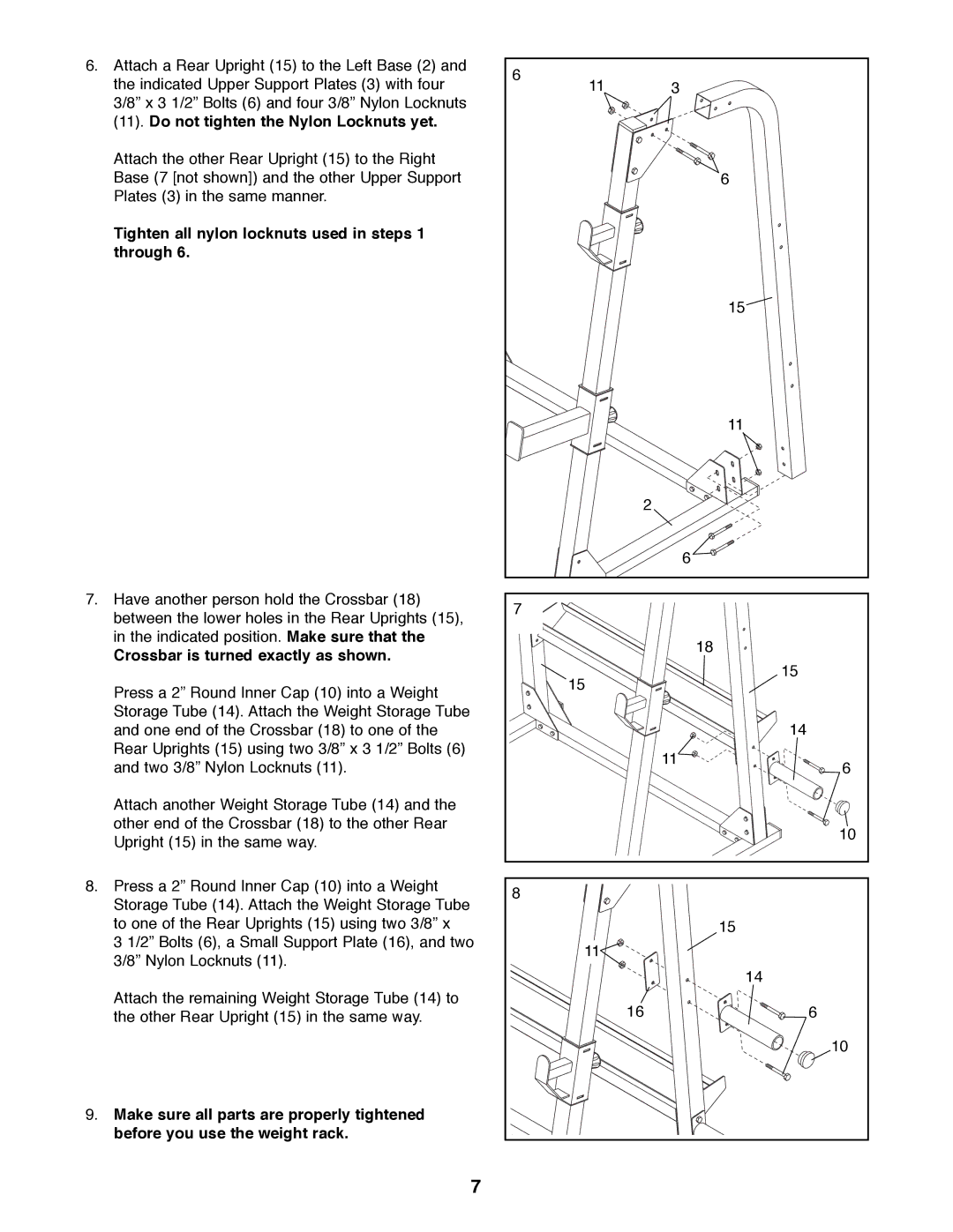 Image IMBE19500 manual Tighten all nylon locknuts used in steps 1 through, Crossbar is turned exactly as shown 