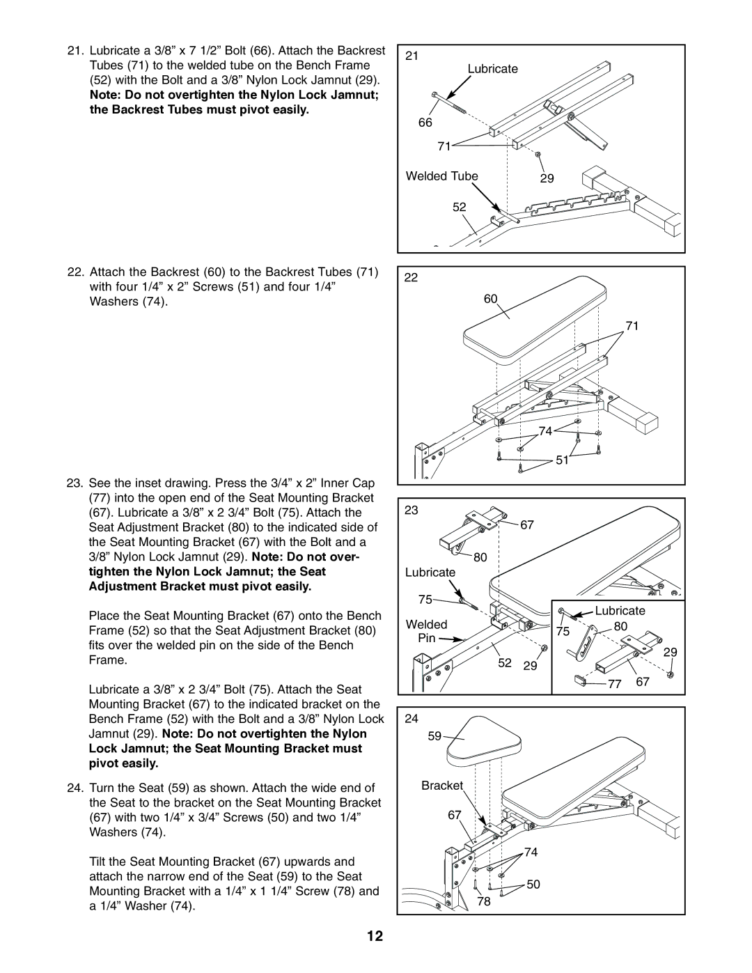 Image IMBE39400 user manual Lock Jamnut the Seat Mounting Bracket must pivot easily 