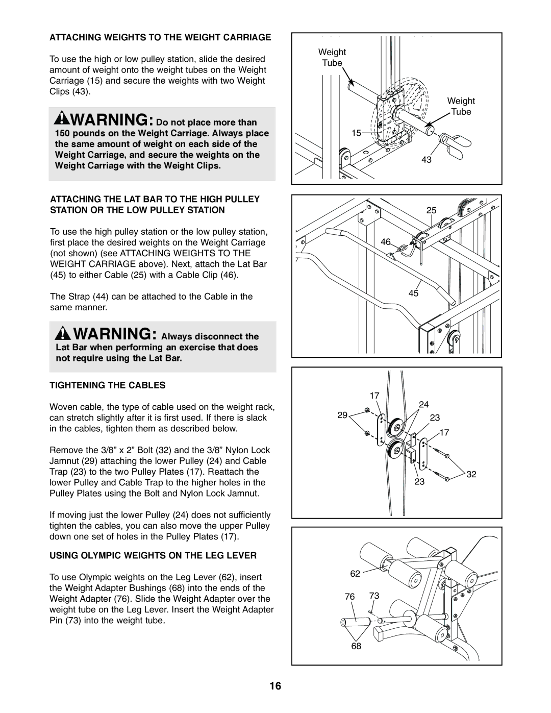 Image IMBE39400 Attaching Weights to the Weight Carriage, Tightening the Cables, Using Olympic Weights on the LEG Lever 