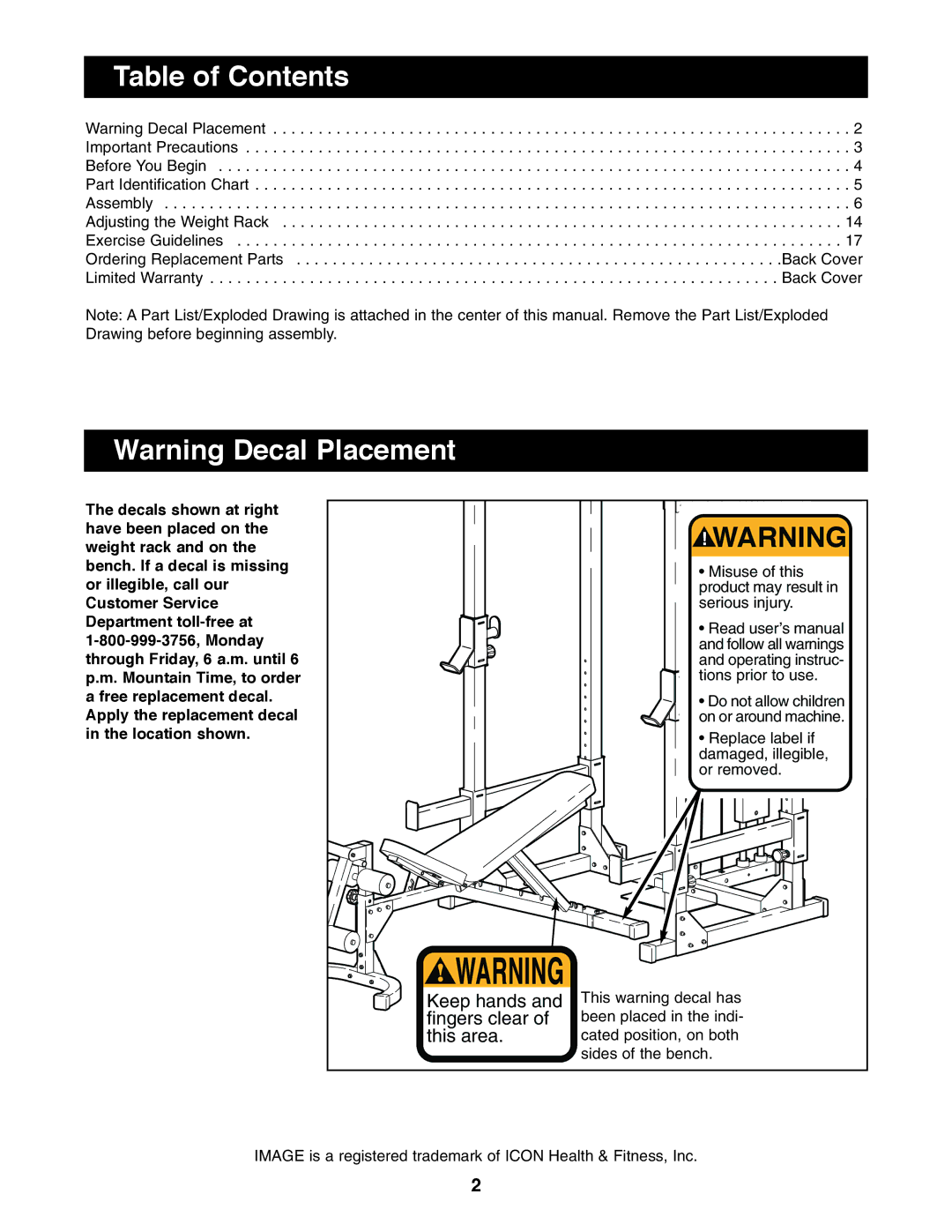 Image IMBE39400 user manual Table of Contents 