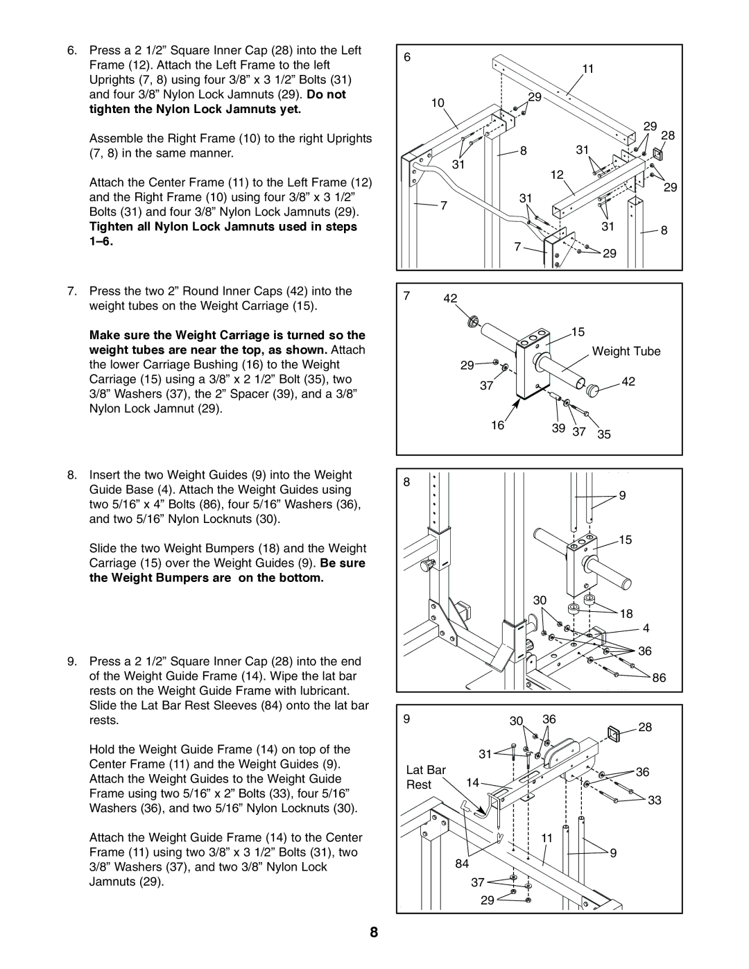 Image IMBE39400 user manual Tighten all Nylon Lock Jamnuts used in steps 