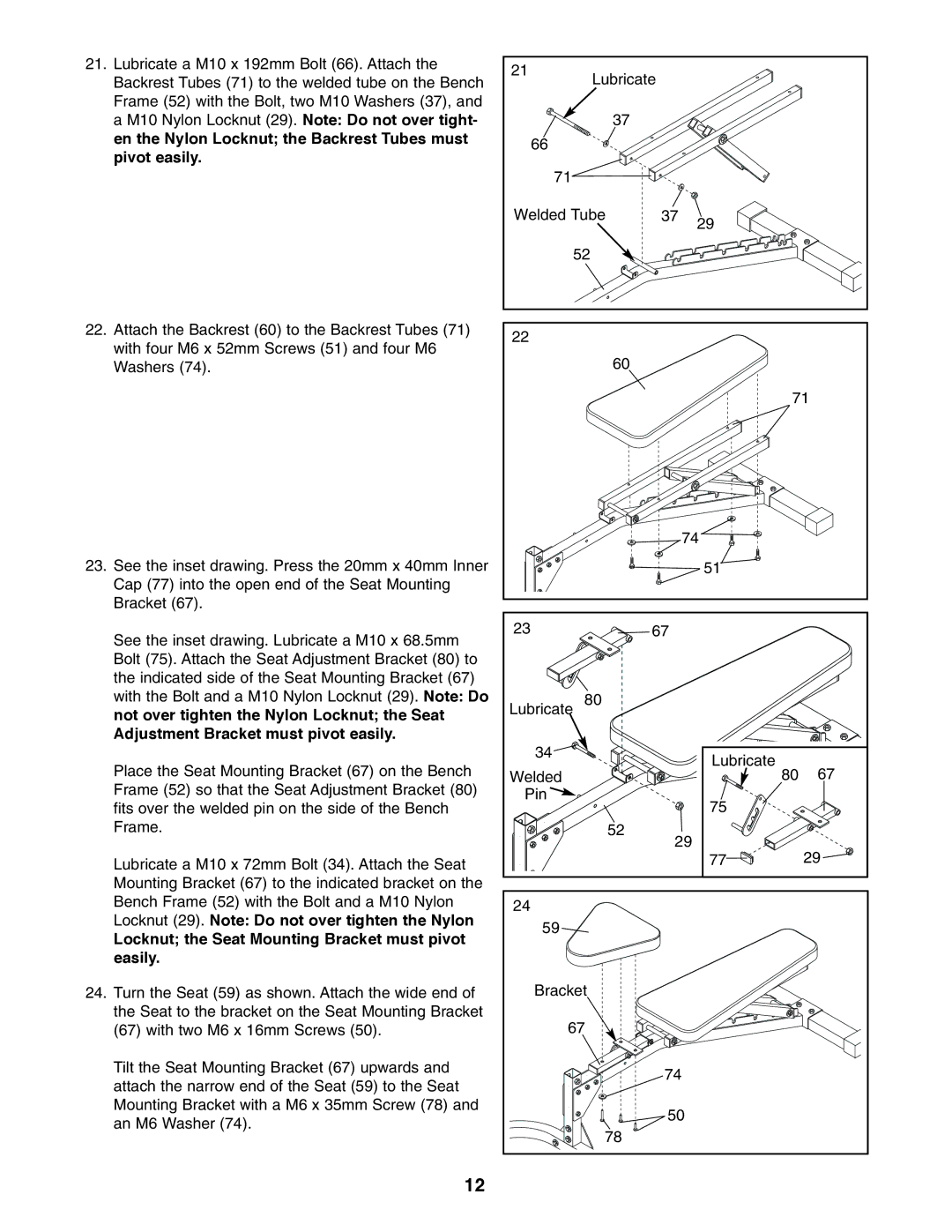 Image IMBE39401 user manual Locknut the Seat Mounting Bracket must pivot easily 