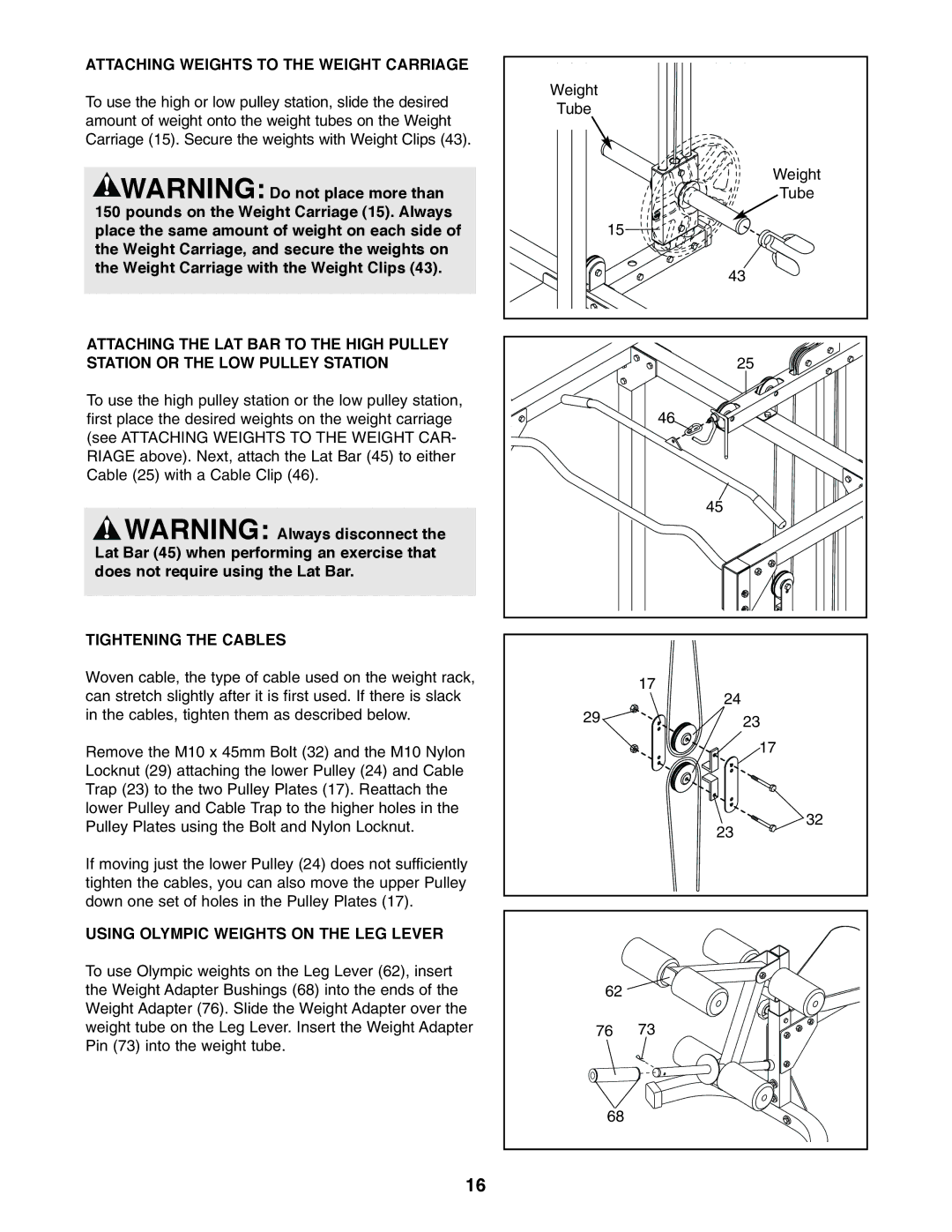 Image IMBE39401 Attaching Weights to the Weight Carriage, Tightening the Cables, Using Olympic Weights on the LEG Lever 