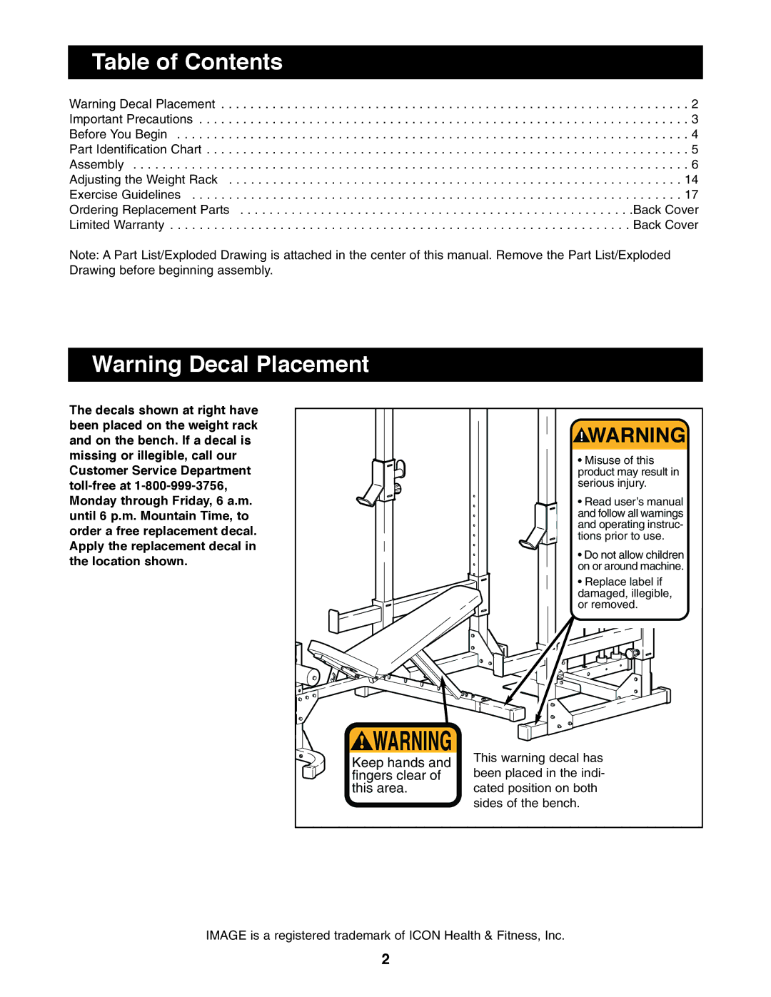 Image IMBE39401 user manual Table of Contents 