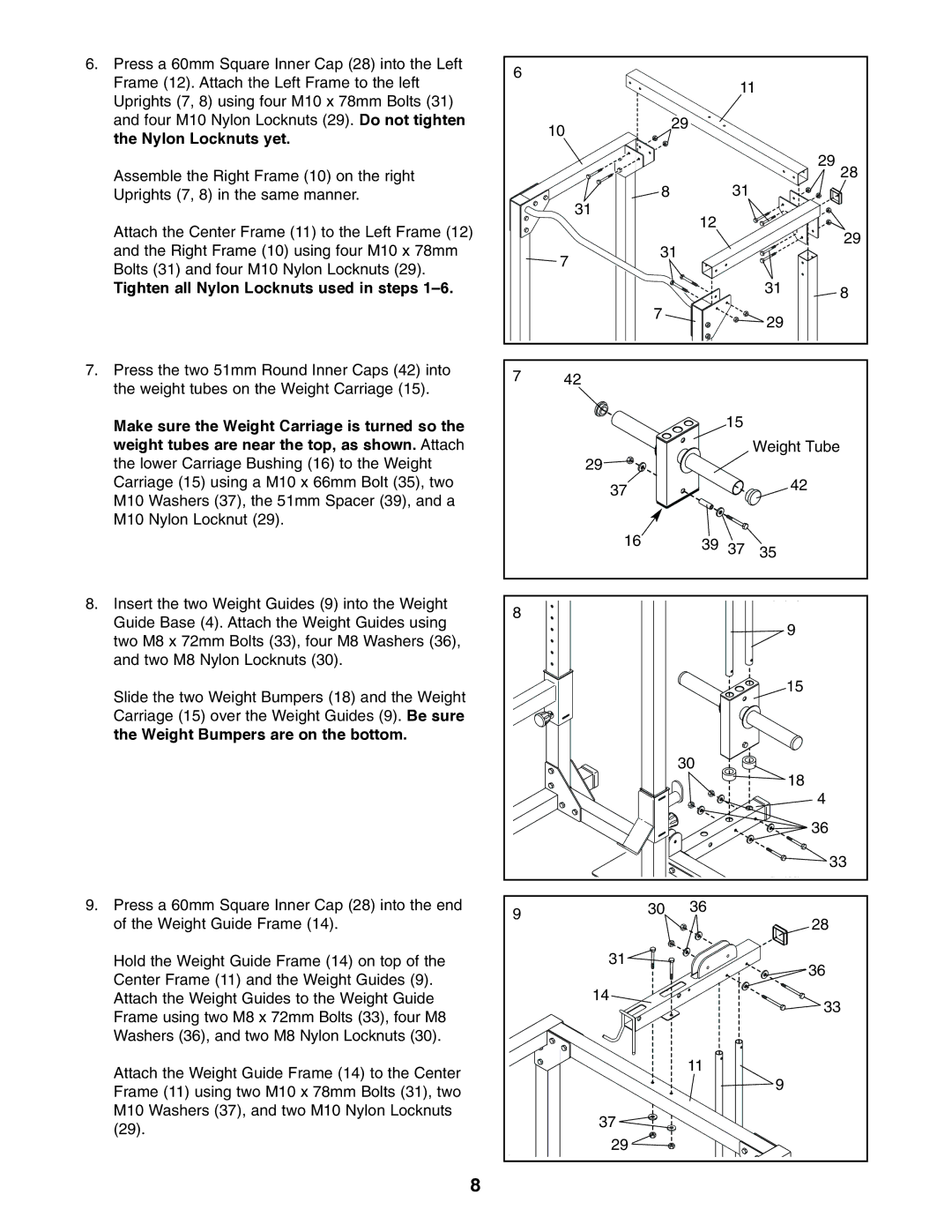 Image IMBE39401 user manual Tighten all Nylon Locknuts used in steps 