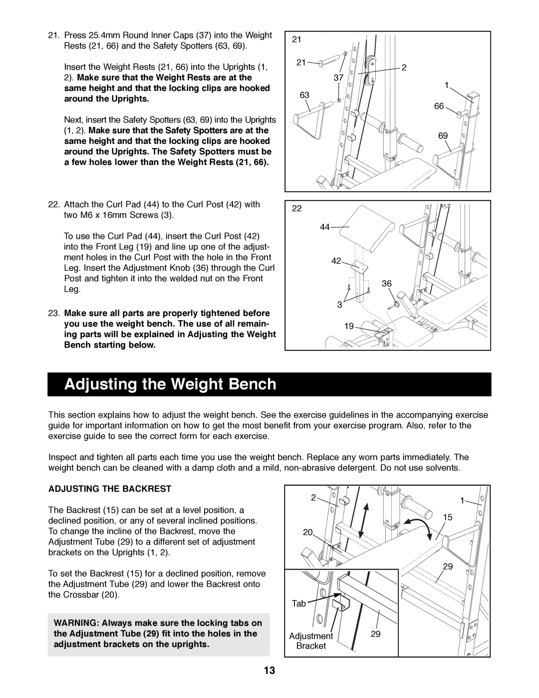 Image IMBE40890 manual Adjusting the Weight Bench, Adjusting the Backrest 