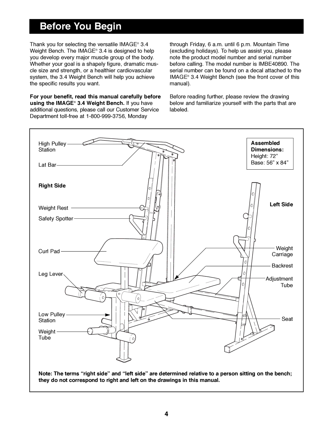 Image IMBE40890 manual Before You Begin, Right Side, Assembled Dimensions, Left Side 