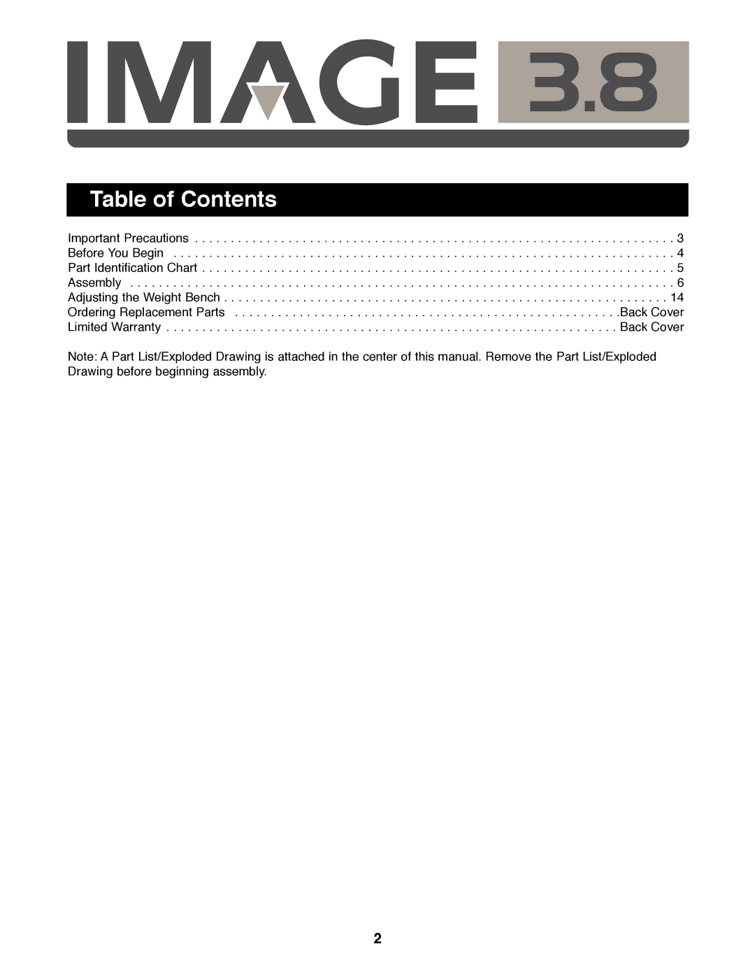 Image IMBE41990 manual Table of Contents 