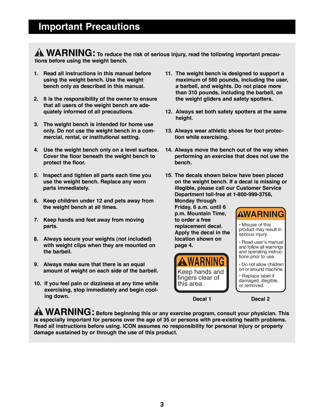 Image IMBE53900 manual Important Precautions, Decal 