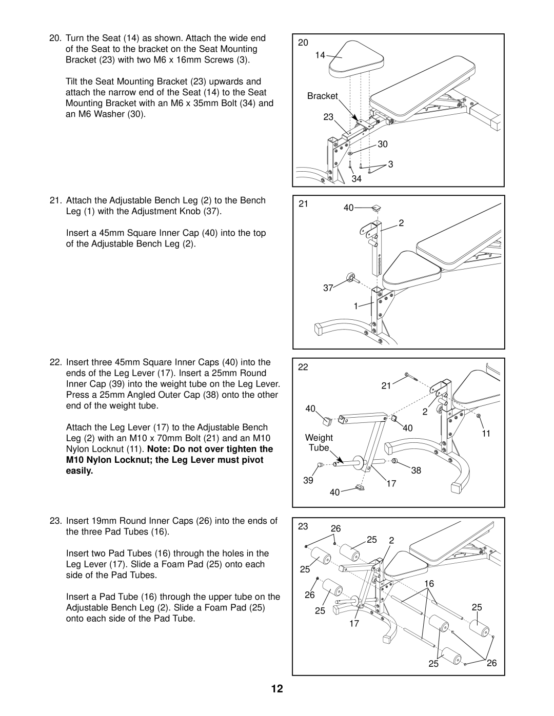 Image IMBE53901 user manual M10 Nylon Locknut the Leg Lever must pivot easily 