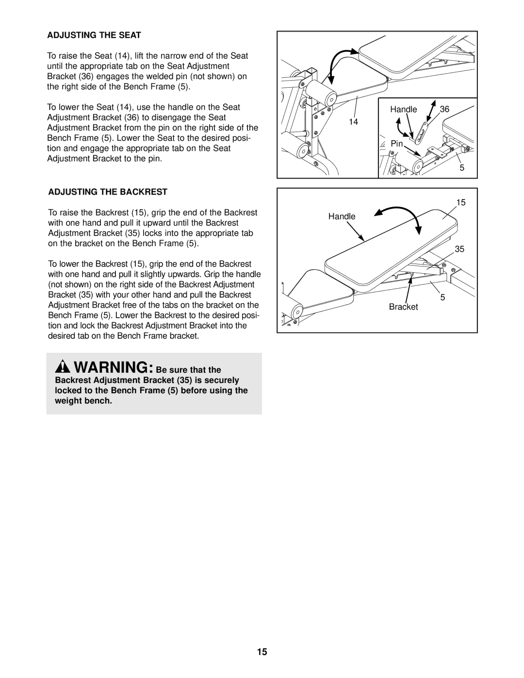 Image IMBE53901 user manual Adjusting the Seat, Adjusting the Backrest 