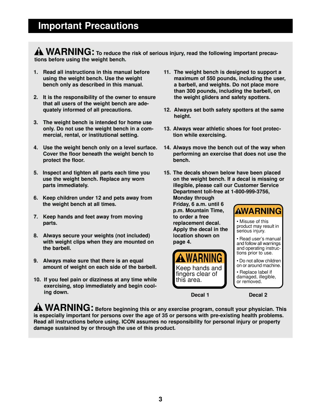 Image IMBE53901 user manual Important Precautions, Decal 