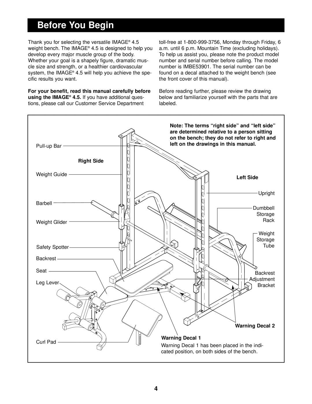 Image IMBE53901 user manual Before You Begin, Right Side, Left Side 