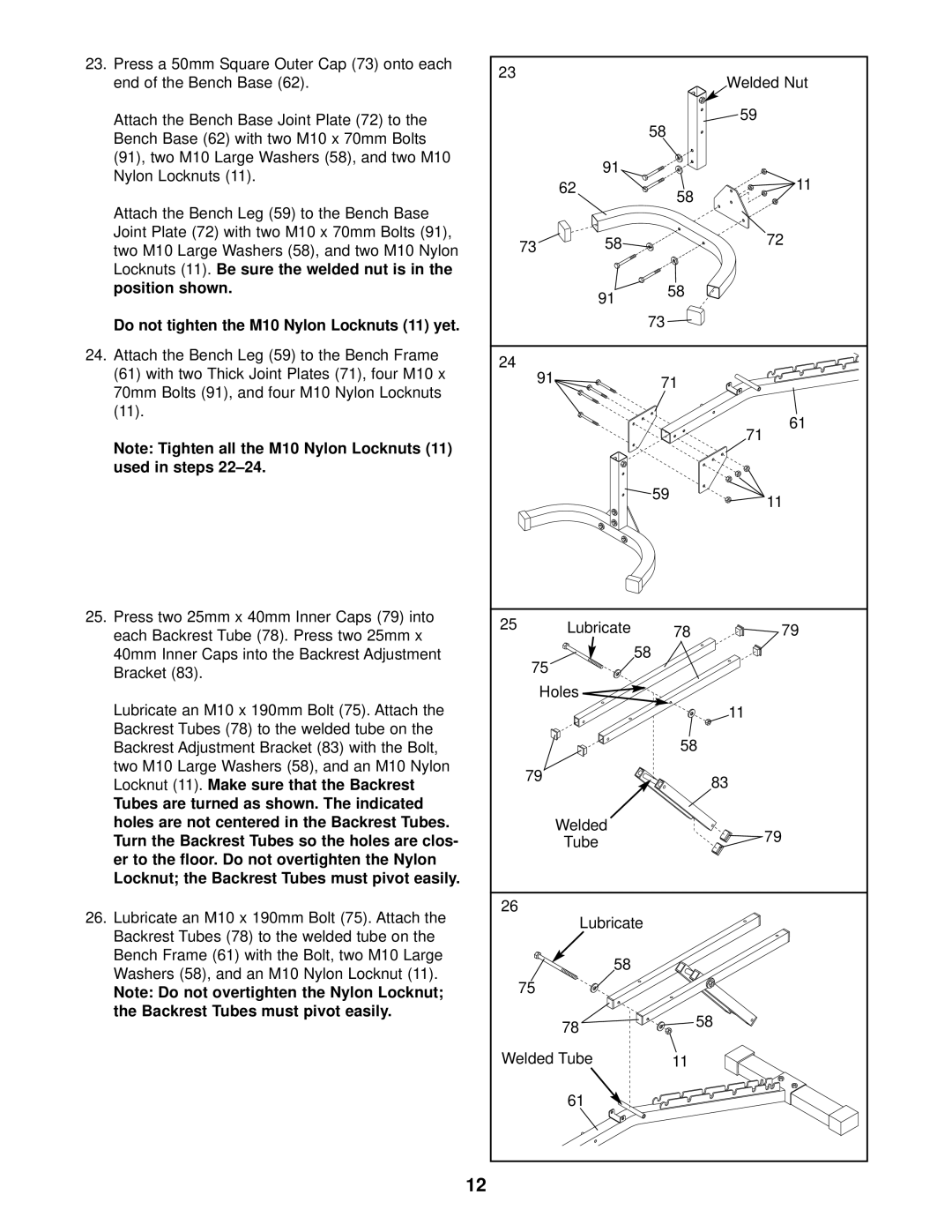 Image IMBE53910 user manual Do not tighten the M10 Nylon Locknuts 11 yet 