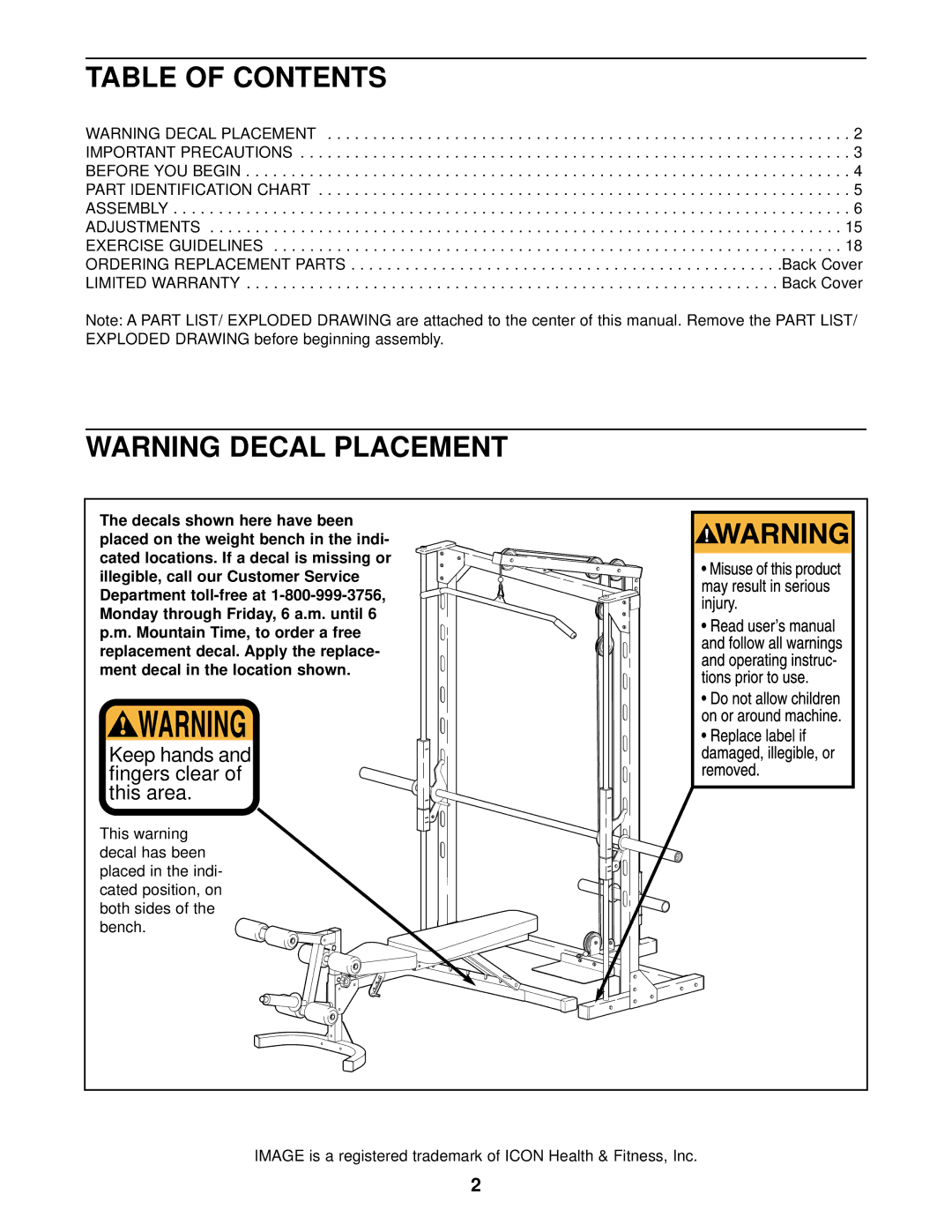 Image IMBE53910 user manual Table of Contents 