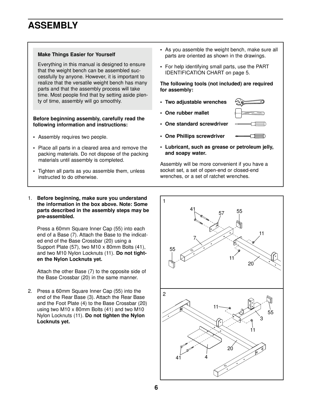 Image IMBE53910 user manual Assembly, Make Things Easier for Yourself, Locknuts yet 