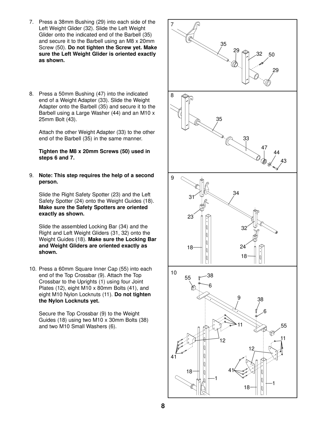 Image IMBE53910 user manual Tighten the M8 x 20mm Screws 50 used in steps 6 