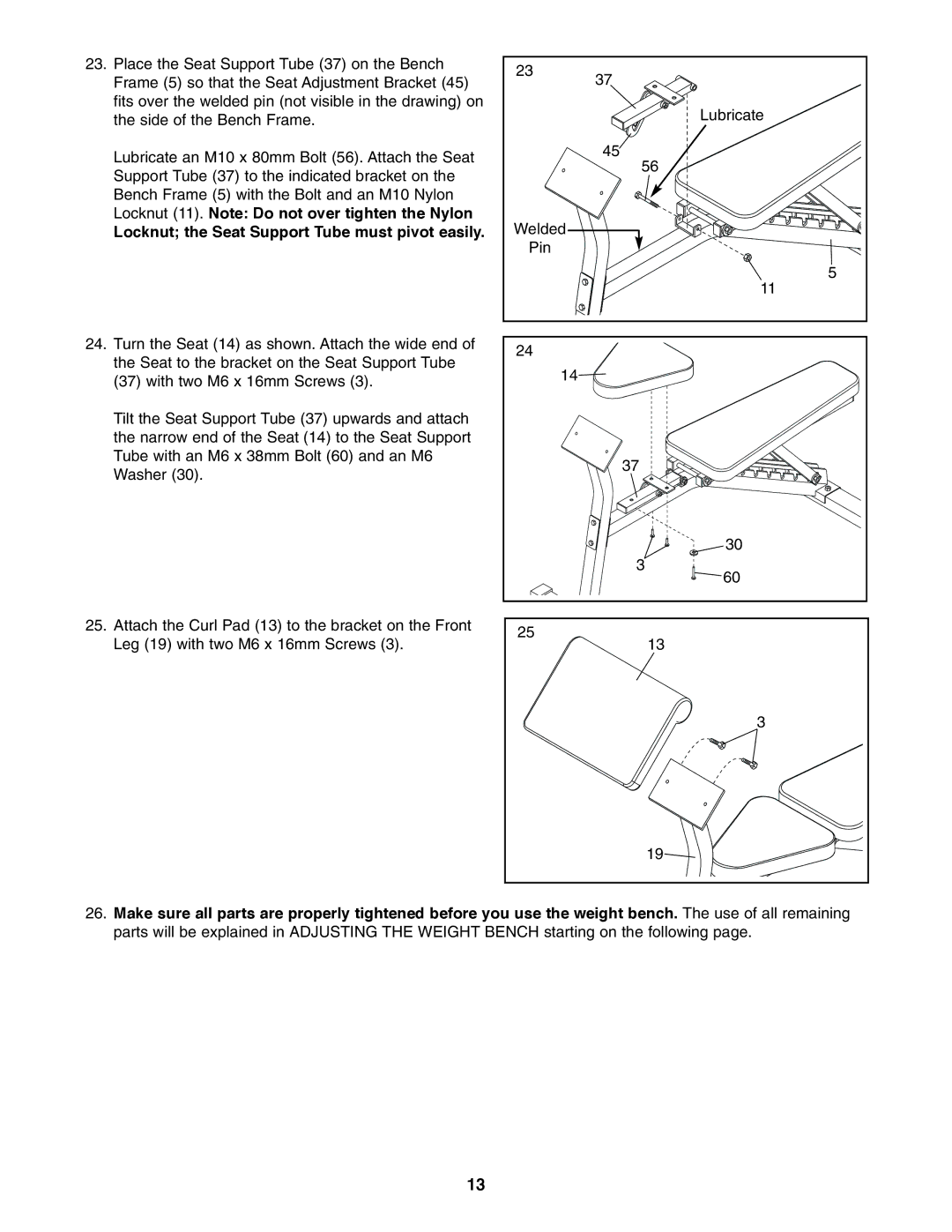 Image IMBE53991 user manual Locknut the Seat Support Tube must pivot easily 