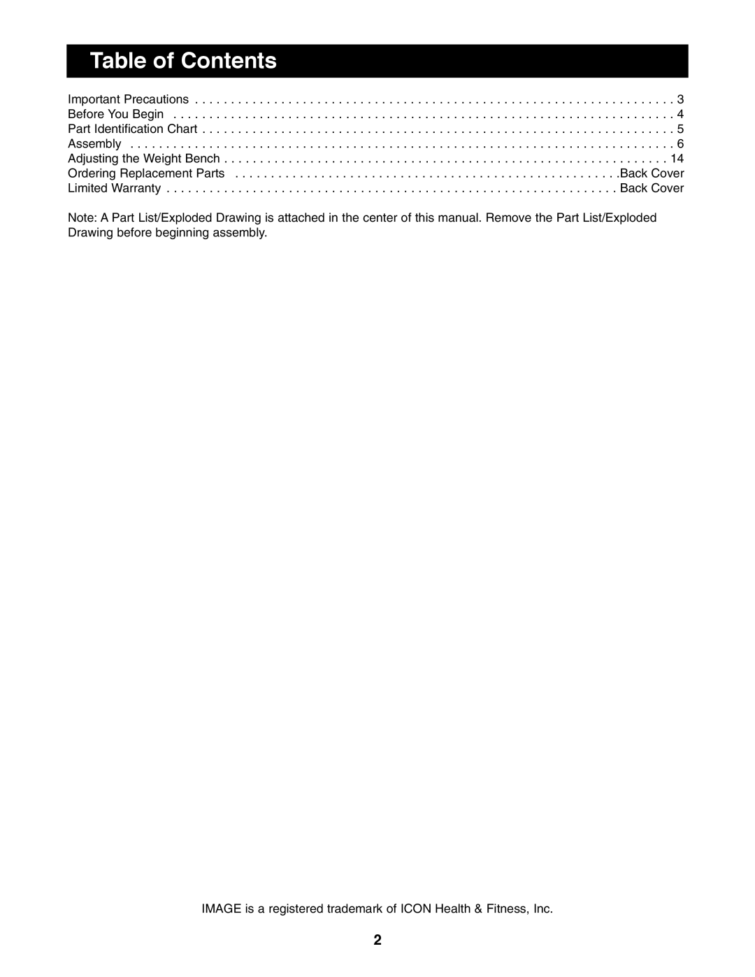 Image IMBE53991 user manual Table of Contents 