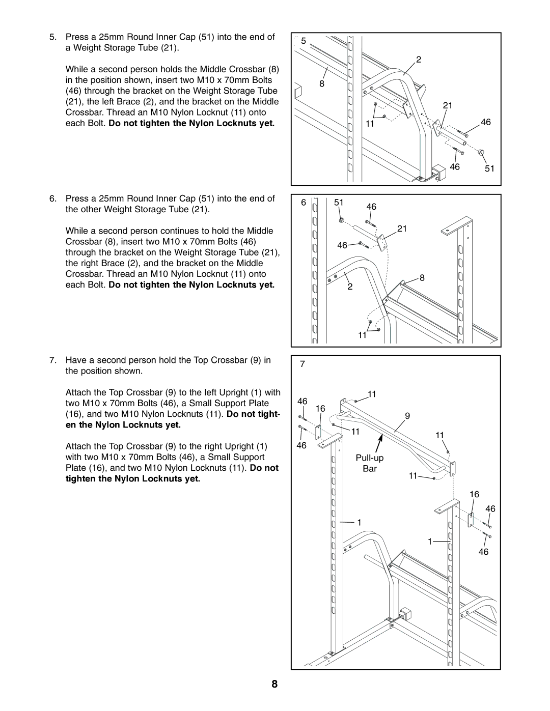 Image IMBE53991 user manual Each Bolt. Do not tighten the Nylon Locknuts yet, En the Nylon Locknuts yet 