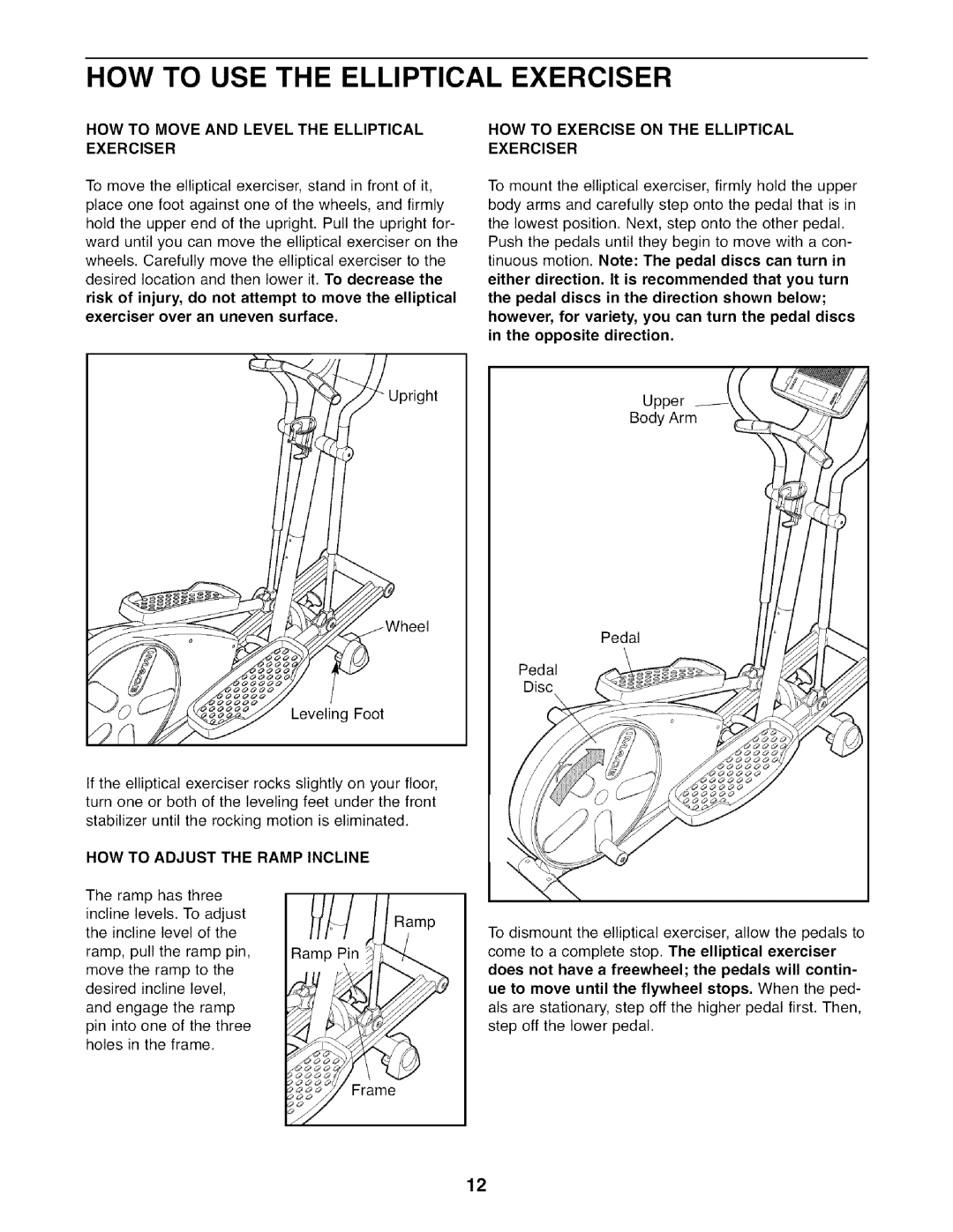 Image IMEL3906.0 user manual HOW to USE the Elliptical Exerciser, HOW to Move and Level the Elliptical Exerciser 