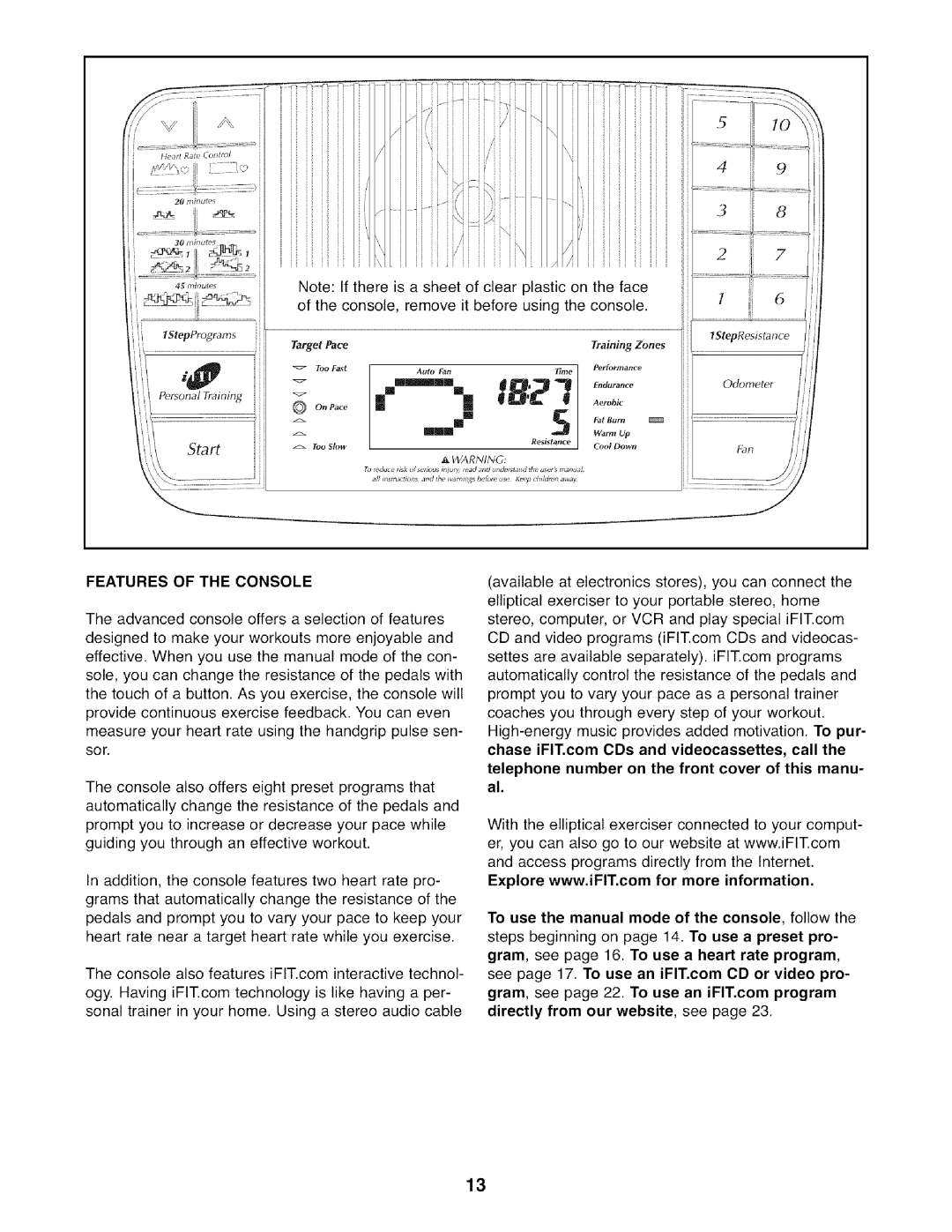 Image IMEL3906.0 user manual Features of the Console, Telephone number on the front cover of this manu- al 