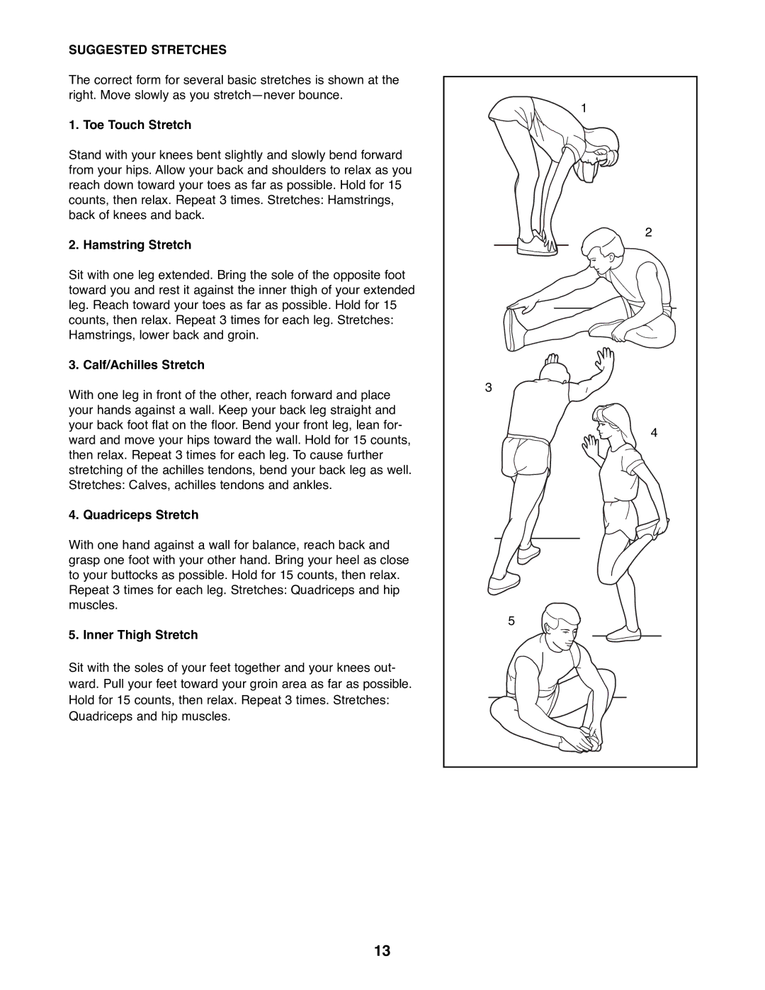 Image IMEX35080 manual Suggested Stretches 