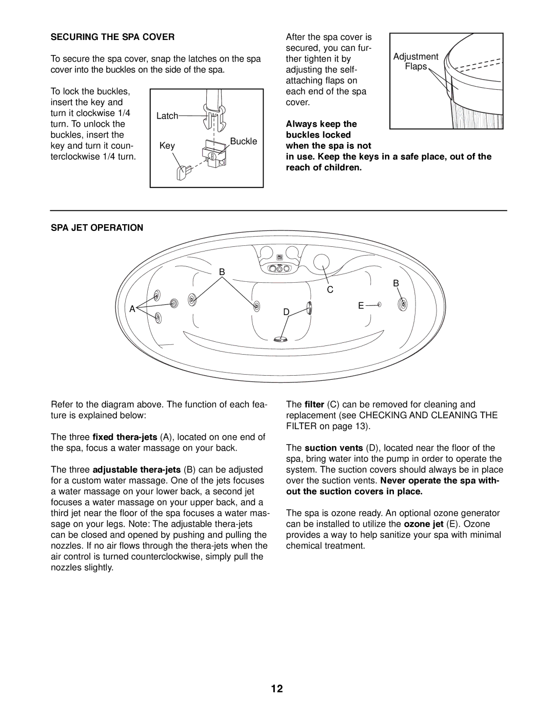 Image IMHS20701 manual Securing the SPA Cover, SPA JET Operation 