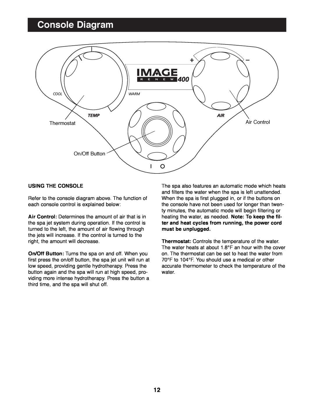 Image IMHS40090 manual Console Diagram, Using The Console 