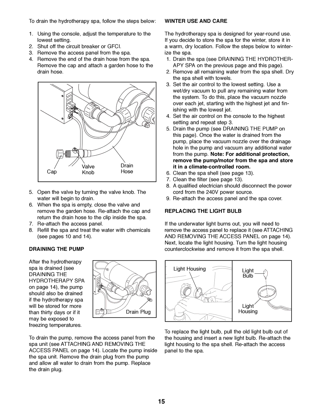 Image IMHS45590 manual Draining the Pump, Replacing the Light Bulb 