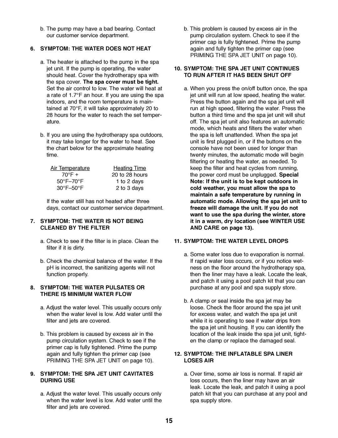 Image IMHS80081 manual Symptom the Water does not Heat, Symptom the Water is not Being Cleaned by the Filter 