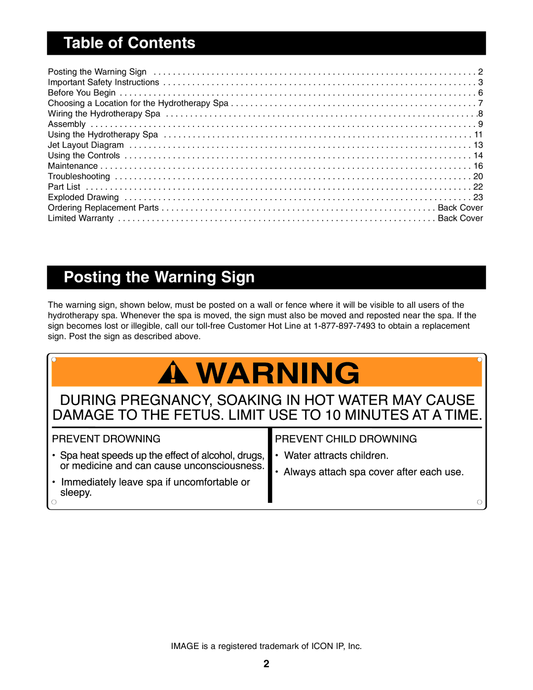 Image IMSB53950 user manual Table of Contents, Posting the Warning Sign 